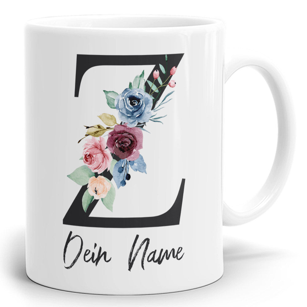 Blumen Initial Tasse mit Name und Buchstabe Z