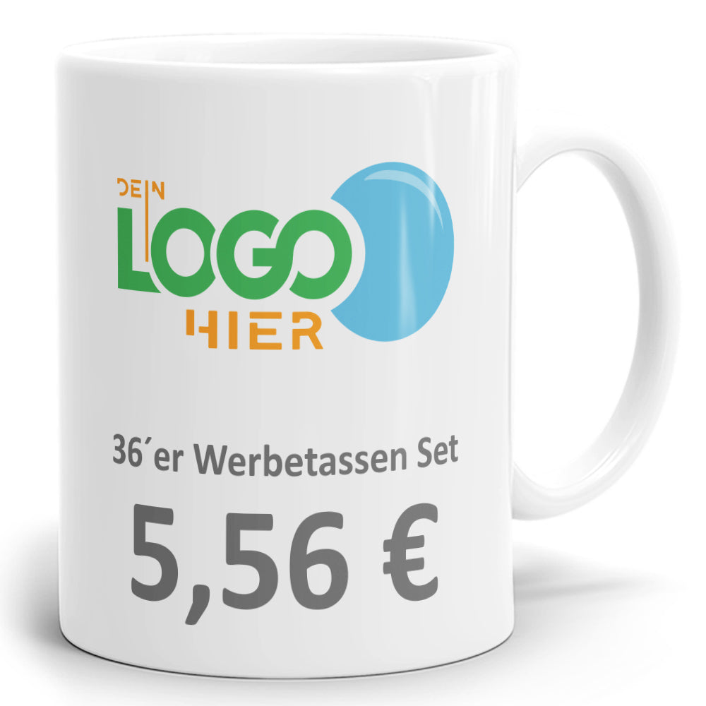 Weiße Fototasse mit Werbetassen Set-Angebot, individuellem Logo-Platz, Preis 5,56 € bei Fototassen.de