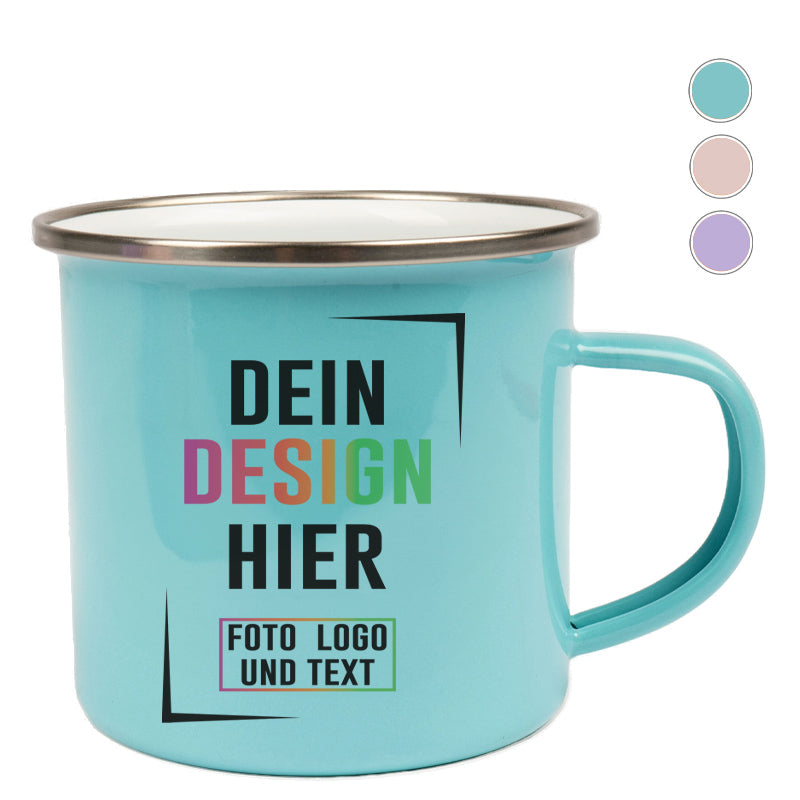 Emaille Becher in Light Mint bedrucken lassen