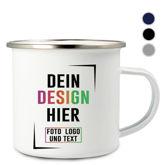 Emaille Tasse in vielen Farben zu personalisieren erhältlich