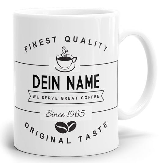 Kaffeebecher mit Motiv VINT-07 Finest Quality Original Tase mit Wunschtext