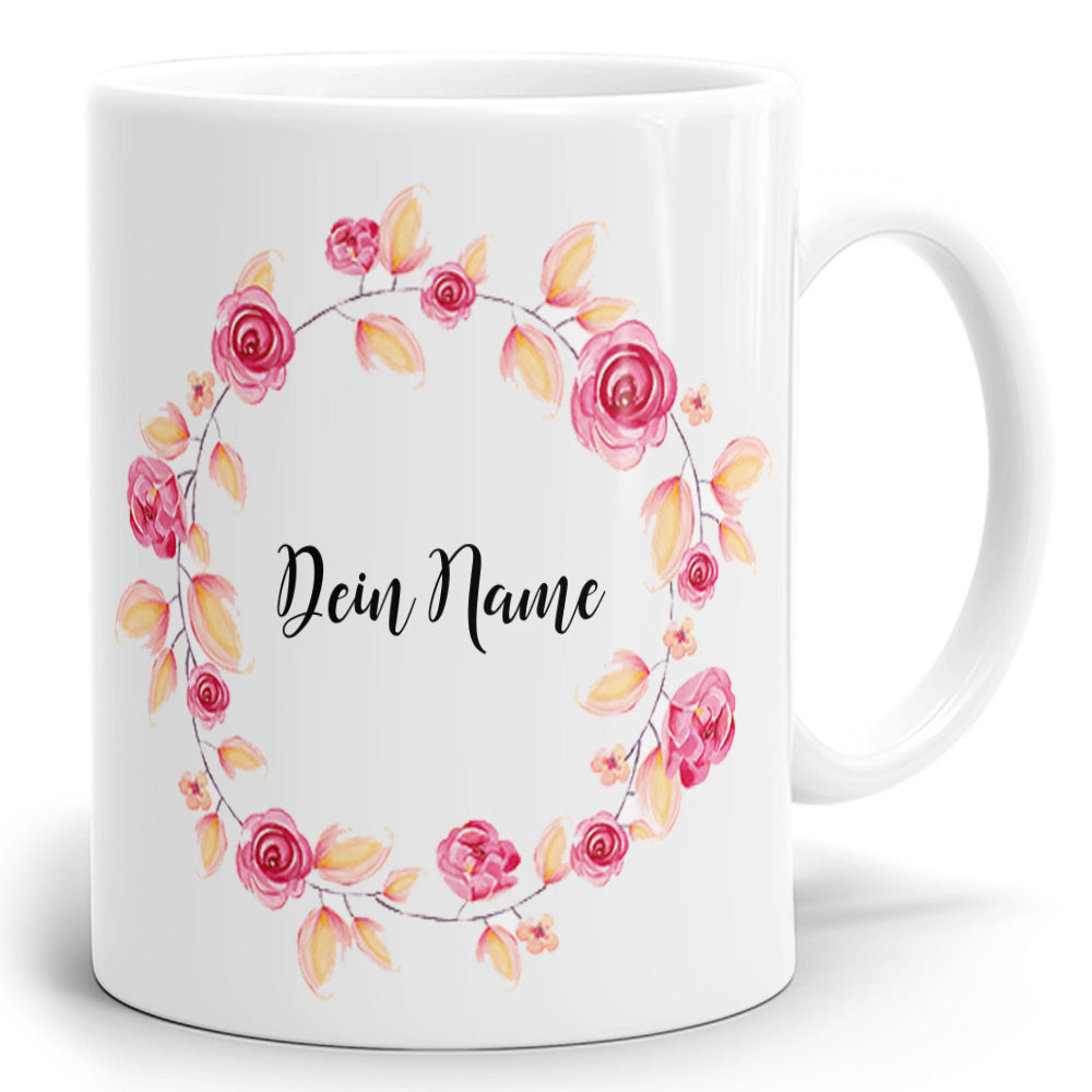 Tasse mit Name im Rosendekor Kranz Wass04