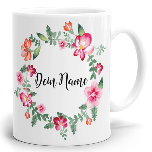 Tasse mit Design Blumenkranz WASS-02 und eigenem Namen