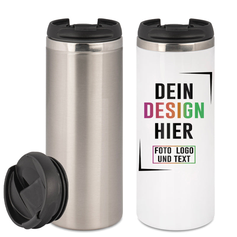 SLIM - Schlanker Edelstahl Thermobecher in Silber oder Weiß