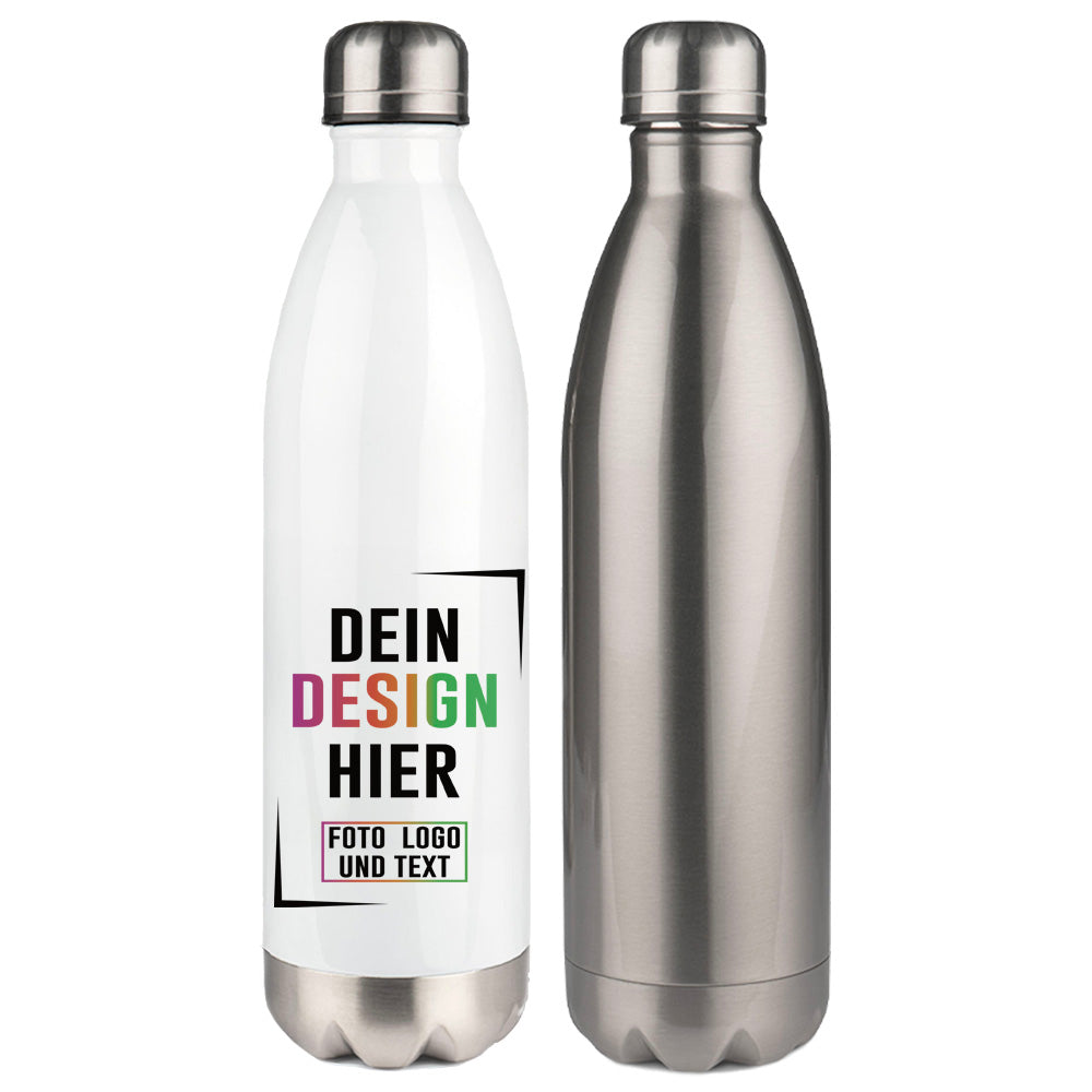 Premium Trinkflasche Heliox in Weiß oder Silber mit 750 ml Füllvolumen bedrucken