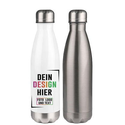 Edelstahl Trinkflasche "Heliox" 500 ml Inhalt in Weiß oder Silber bedrucken