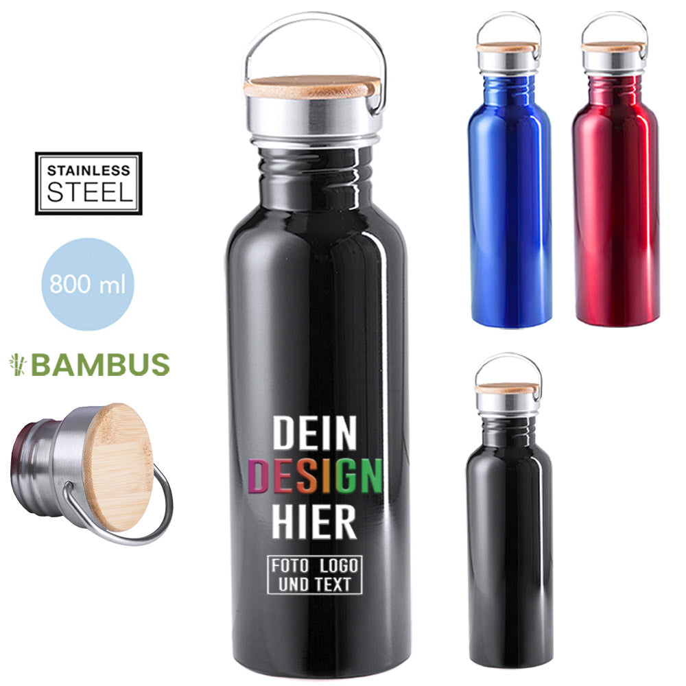 Edelstahl Trinkflasche Tulman 800 ml in drei verschiedenen Farben personalisieren