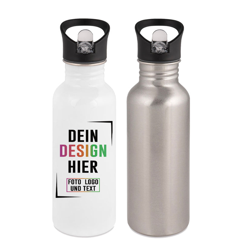 Beide Trinkflaschen Edelstahl 500 ml in Weiß und Silber