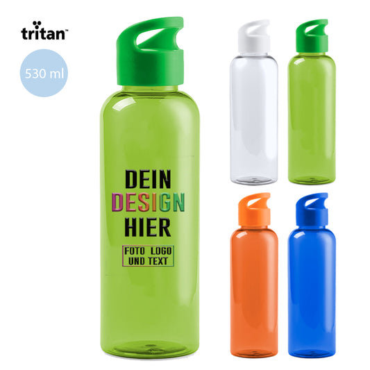 Tritan Trinkflasche 530 ml in vielen bunten Farben zum selbst gestalten erhältlich