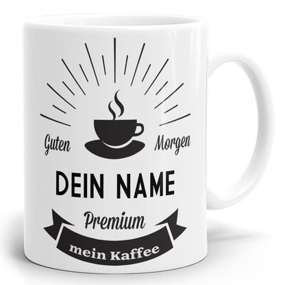 Guten Morgen Kaffeetasse Premium mit eigenem Namen und vintage Design