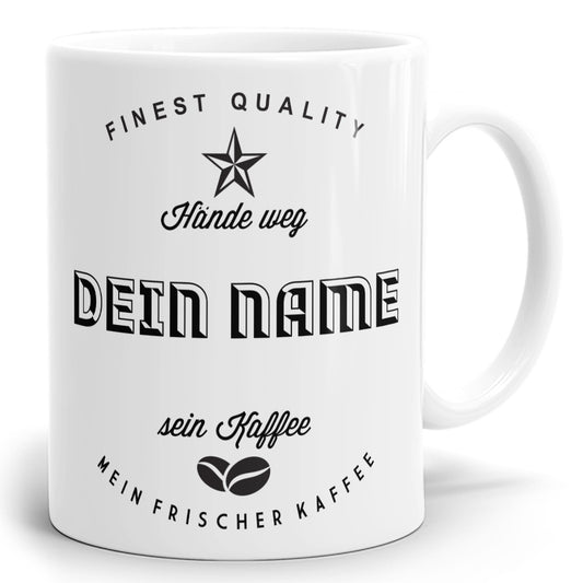 VINT-06 Kaffeetasse im Vintage Design mit Spruch Hände weg - zum beschriften