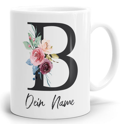 Blumen Initial Tasse mit Name und Buchstabe B