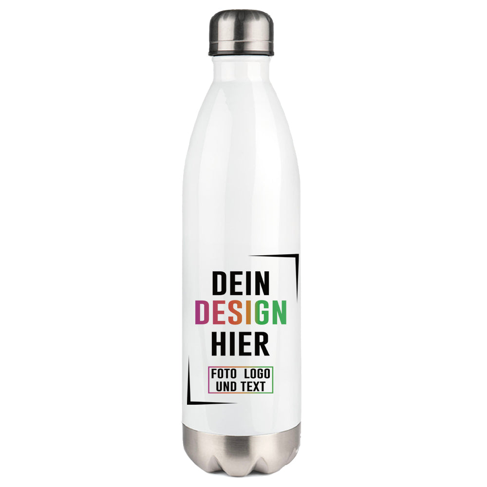 Große Trinkflasche 750 ml in Weiß mit Foto oder Logo Bedrucken