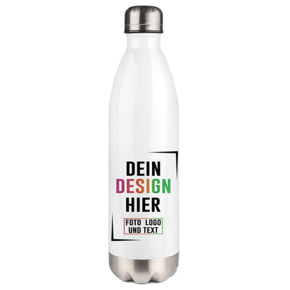 Große Trinkflasche 750 ml in Weiß mit Foto oder Logo Bedrucken