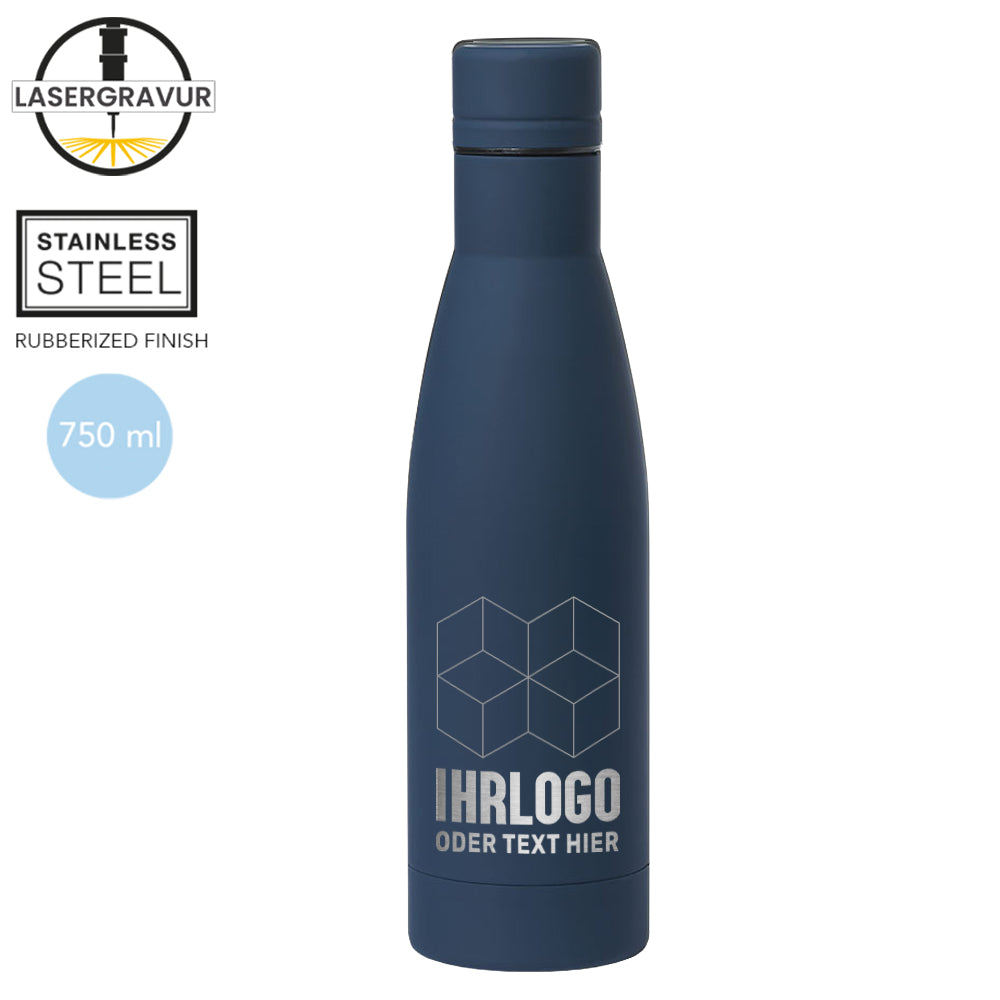 Trinkflasche in Navy mit aufwendiger Lasergravur