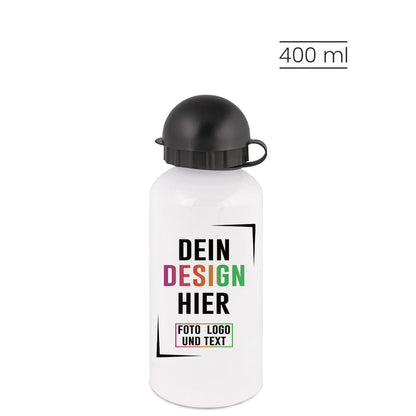 Kindertrinkflasche aus Aluminium in Weiß mit Deckel und Karabiner 400 ml
