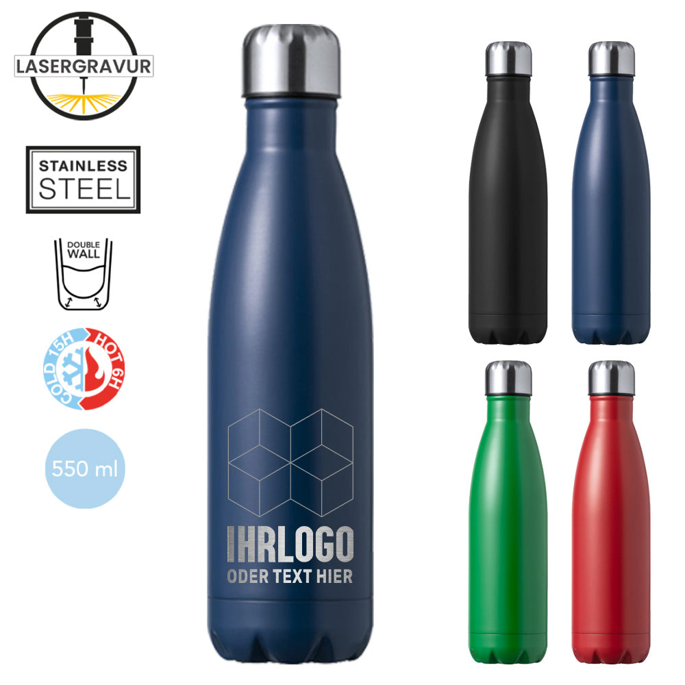 Trinkflasche 500ml mit Lasergravur in Navy Blau gravieren