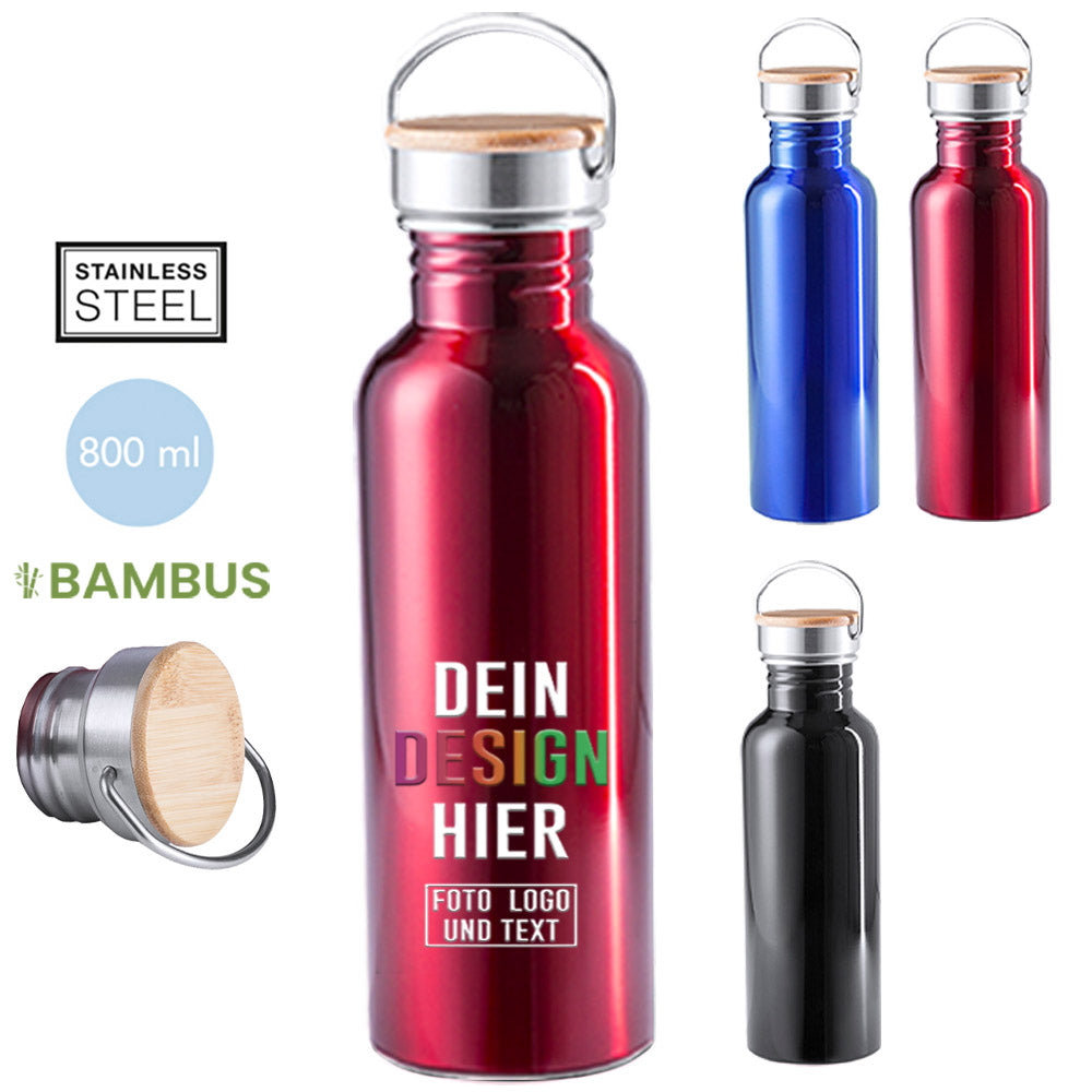 Trinkflasche Tulman mit Bambusdeckel in Rot