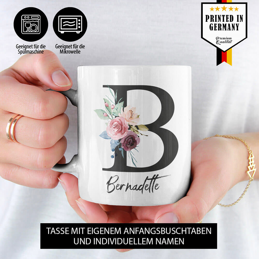 Blumen Initial Tasse geeignet für die Spülmaschine