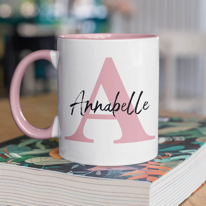 Tasse Altrosa mit Anfangsbuchstabe A und Schrift Annabelle