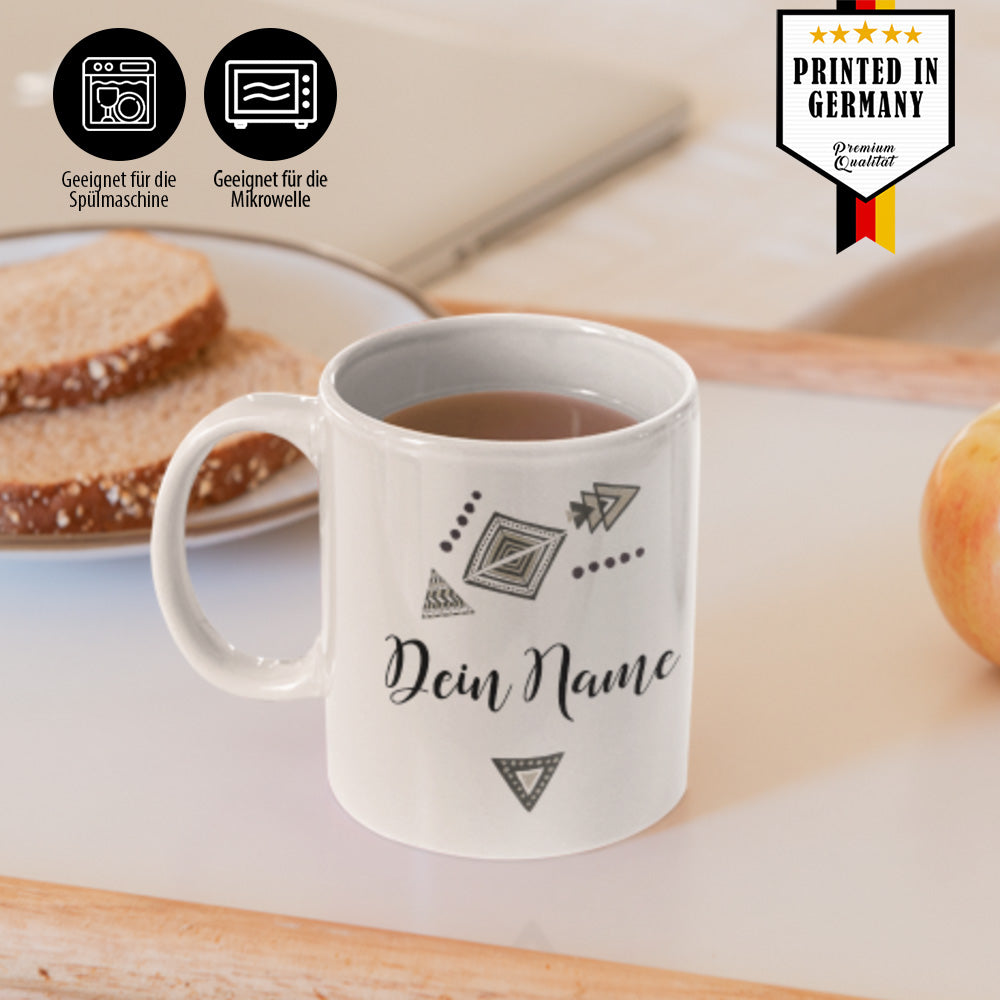 Tasse mit Name und Design Arrow Spülmaschinen Hinweis