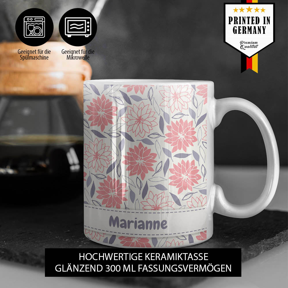 Panoramatasse mit Druck vom Boden bis zum Trinkfrand Motiv Blumenstreuer