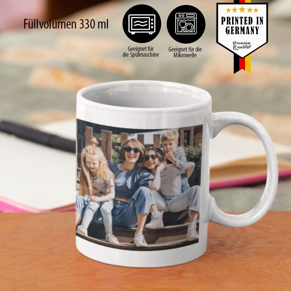 Personalisierte Fototasse mit Familienfoto, spülmaschinen- und mikrowellengeeignet, Made in Germany