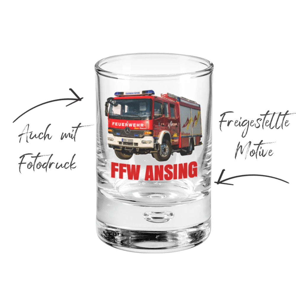Schnapsglas in klein 6cl Beispiel Druck für Feuerwehr FFW Ansing