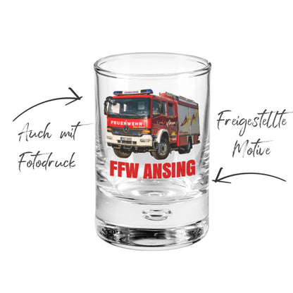 Schnapsglas in klein 6cl Beispiel Druck für Feuerwehr FFW Ansing