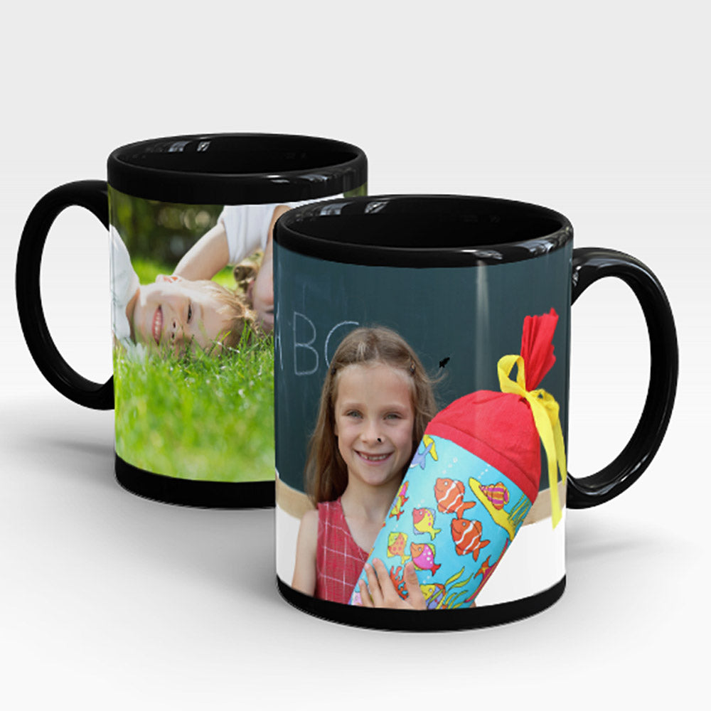 Schwarze Fototassen mit individuellem Fotodruck, personalisierte Geschenktasse, Fototassen.de