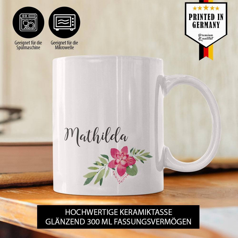 Namenstasse mit Blume geeignet für die Spülmaschine