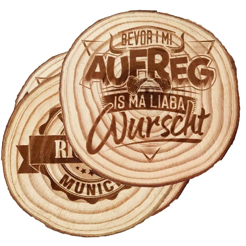 Weitere Beispiele Untersetzer aus Naturholz mit persönlicher Gravur