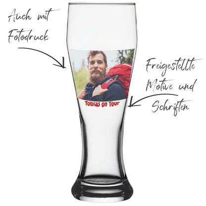 Weizenglas mit freigestellte Motive und Schriften und auch mit Fotodruck