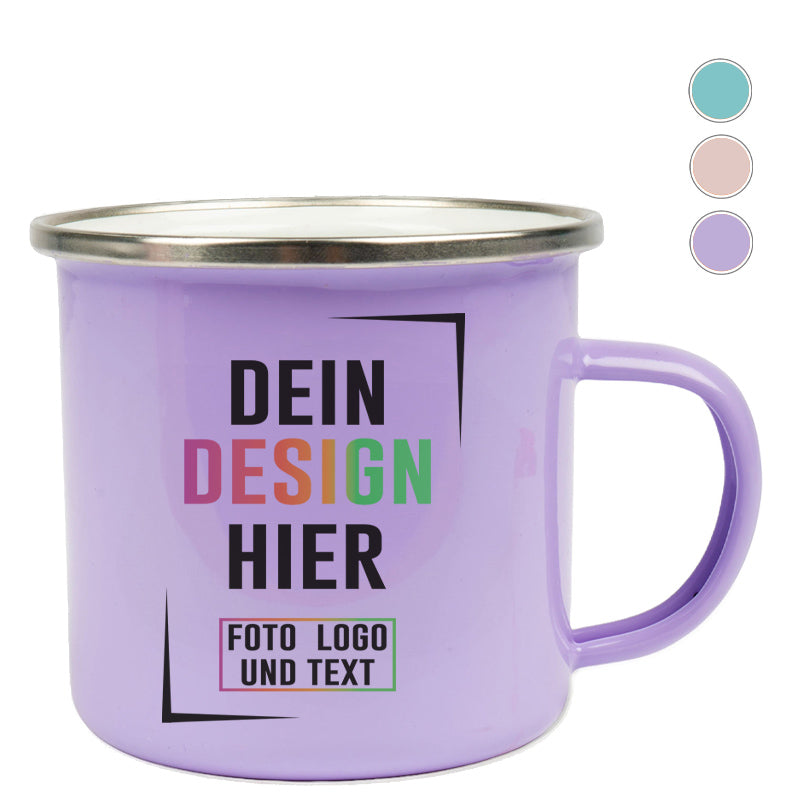 Emailletasse Light Violet selbst gestalten mit Foto oder Logo