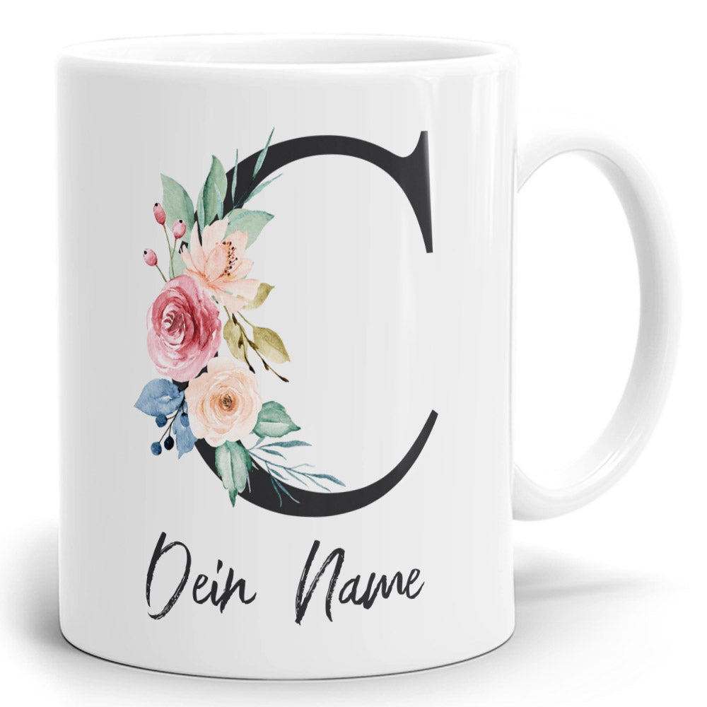 Blumen Initial Tasse mit Name und Buchstabe C