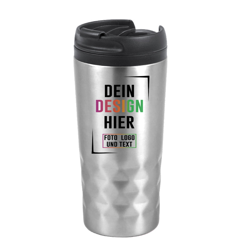 Trinkbecher in Silber personalisieren mit Rautenmuster