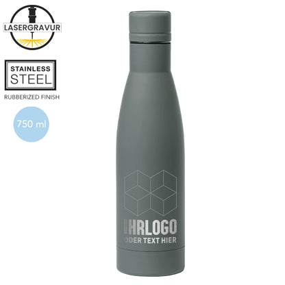 Trinkflasche in Grau mit aufwendiger Lasergravur