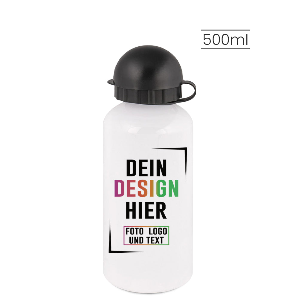 Kindertrinkflasche aus Aluminium in Weiß mit Deckel und Karabiner 500 ml