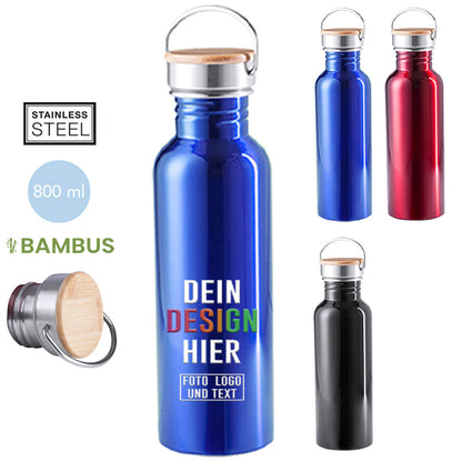Trinkflasche Tulman mit Bambusdeckel in Blau