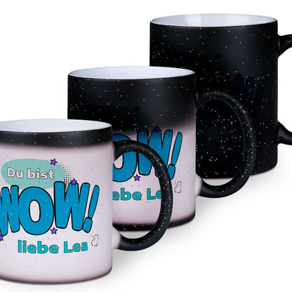 Verwandlung der Glitzer Zaubertasse nach einfüllen von Heißgetränken