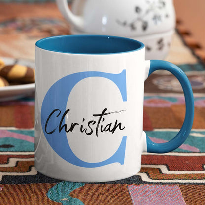 Beispieldruck Tasse Cambridgeblau mit Initial und Name Christian