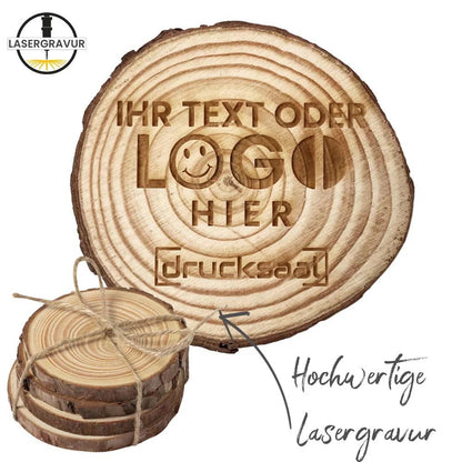 Holzscheibe als Untersetzer mit Beispielgravur - Lasergravur
