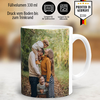 Personalisierte Fototasse mit Familienfoto, spülmaschinengeeignet, Made in Germany, 330 ml