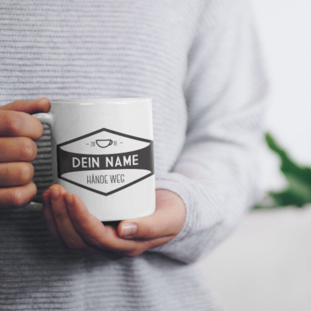 Beispielfoto mit Druck Vintage 04 Kaffeebecher mit eigenem Namen