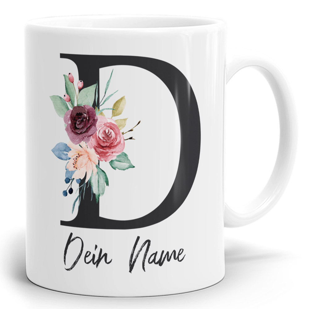 Blumen Initial Tasse mit Name und Buchstabe D