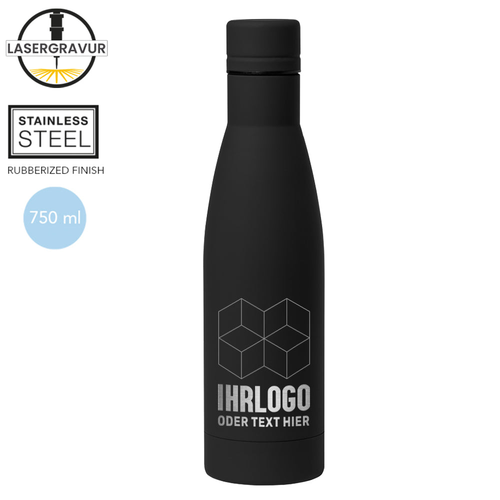 Trinkflasche in Schwarz mit aufwendiger Lasergravur