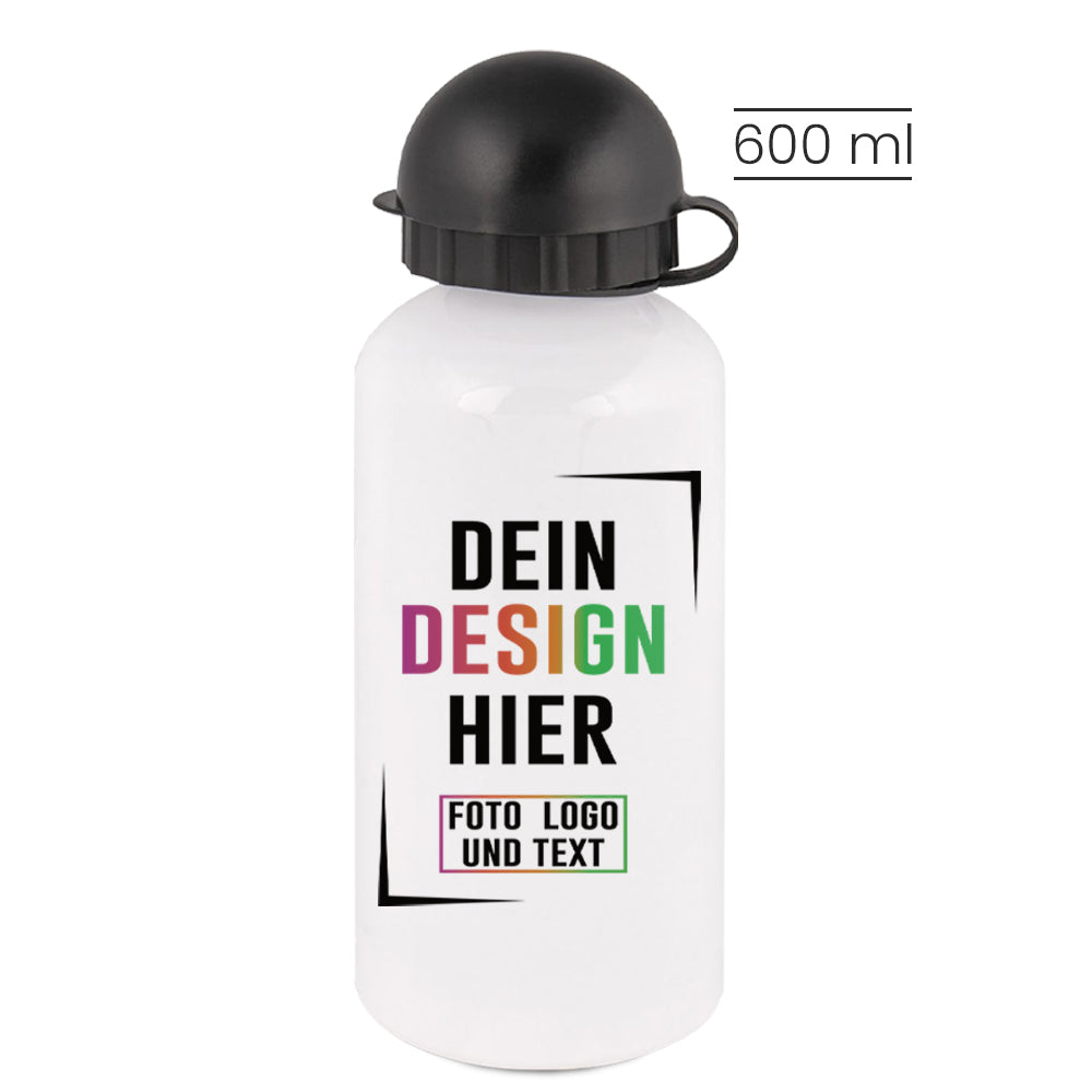 Kindertrinkflasche aus Aluminium in Weiß mit Deckel und Karabiner 600 ml