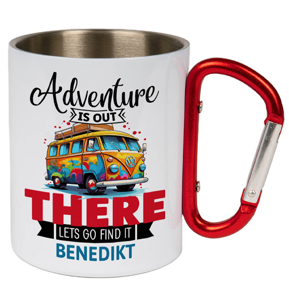 Beispiel Druck auf Karabiner Edelstahltasse Weiß