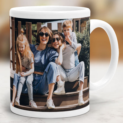 Weiße Fototasse mit Familienbild, personalisiert, hochwertige Foto-Tasse aus Bayern