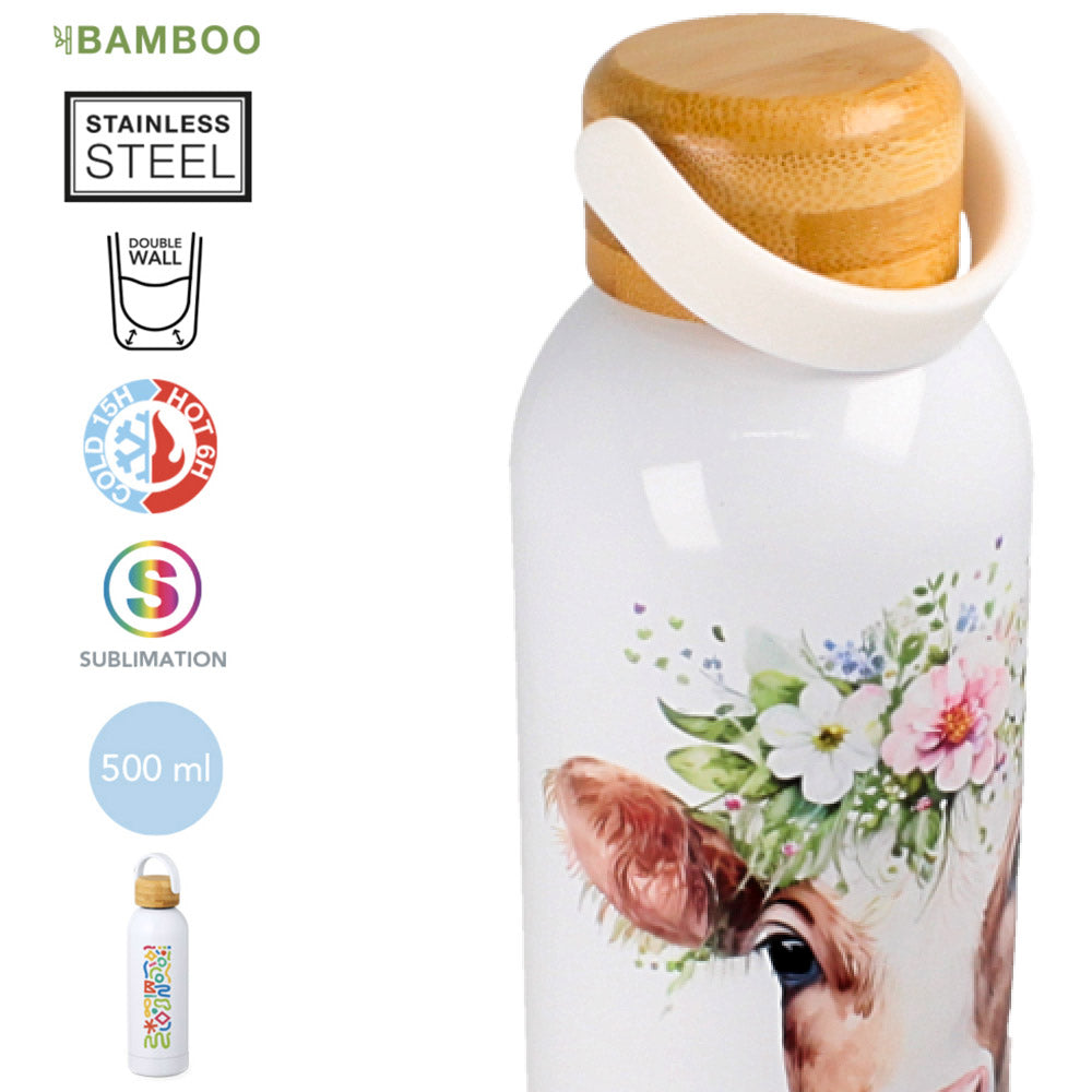 Detailansicht Bambusdeckel Edelstahl Trinkflasche Jano